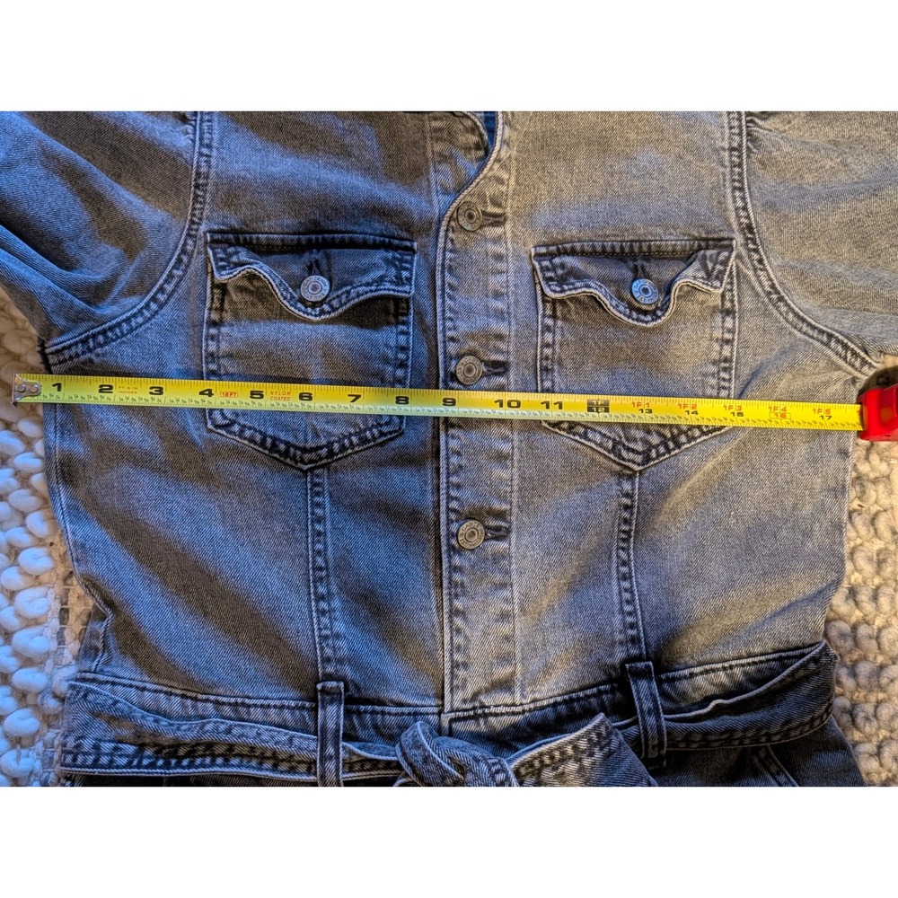 Gap Womens Denim Long Sleeve Tie Waist Jumpsuit Gray Puff Shoulder Size 6 - Picture 12 of 13